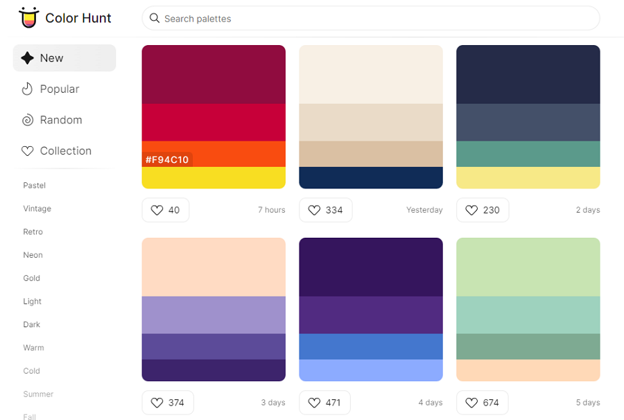 Color Palettes for Designers and Artists - Color Hunt