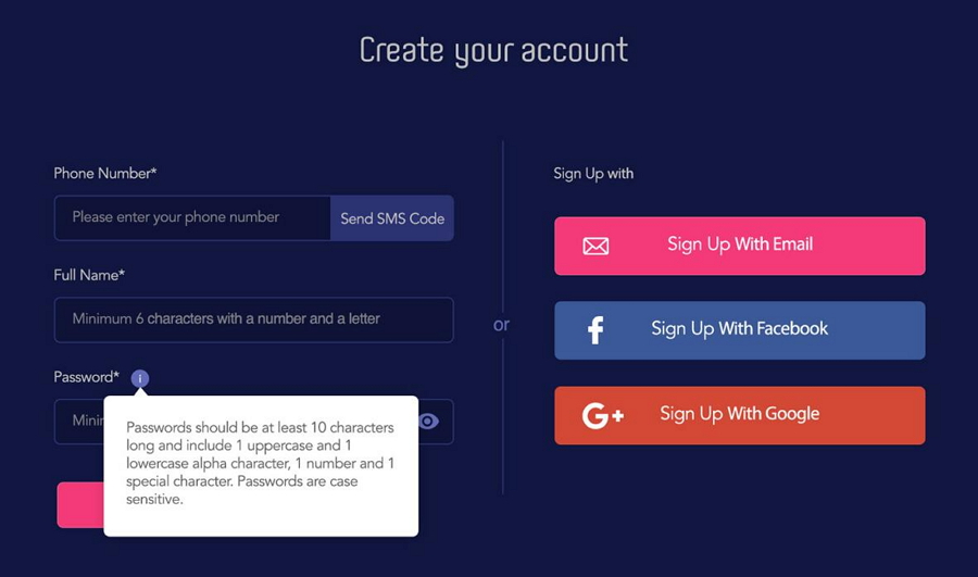 Password guideline tooltip