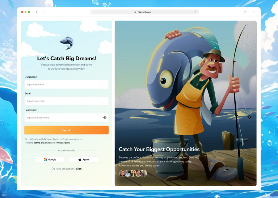 Fishroot Login Page Illustration