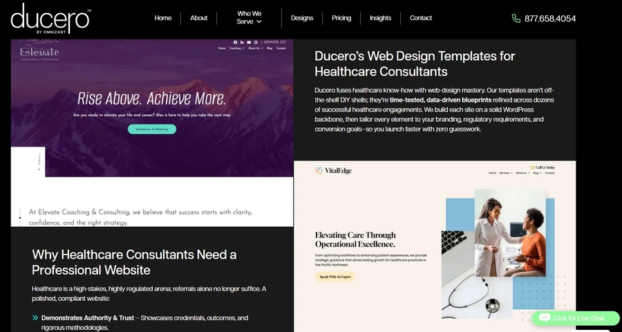 The healthcare website page of Ducero