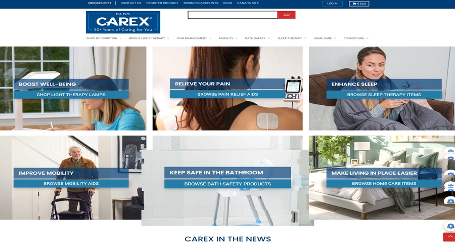 The healthcare website page of Carex