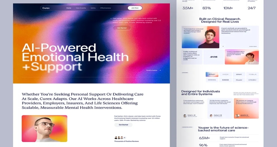 The healthcare website design template of Curex AI