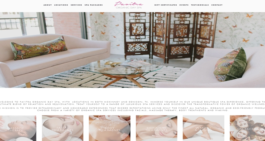 The healthcare website page of Pavitra Organic Day Spa