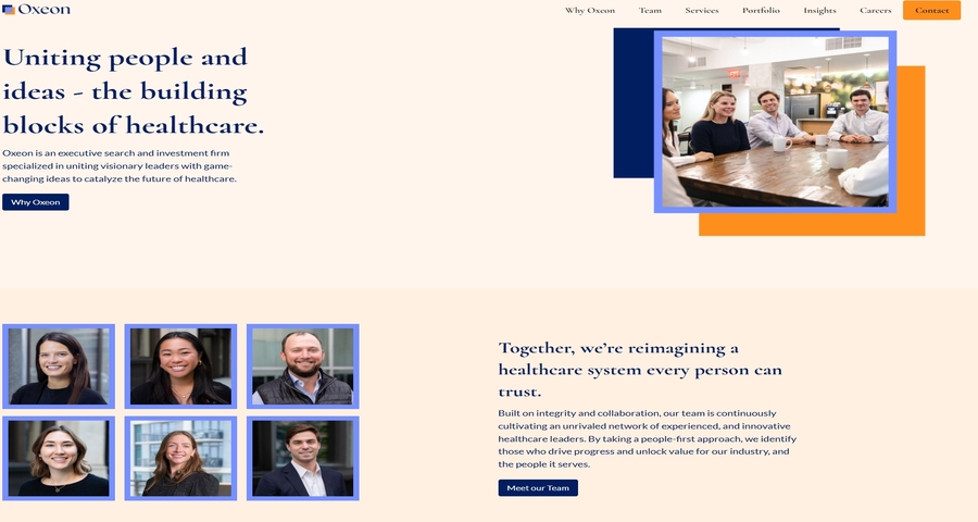 The healthcare website page of Oxeon