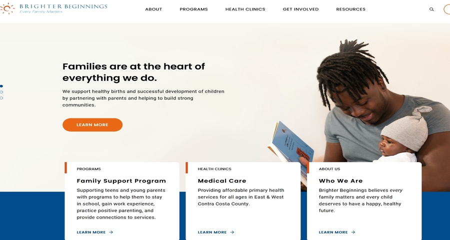 The healthcare website page of Brighter Beginnings