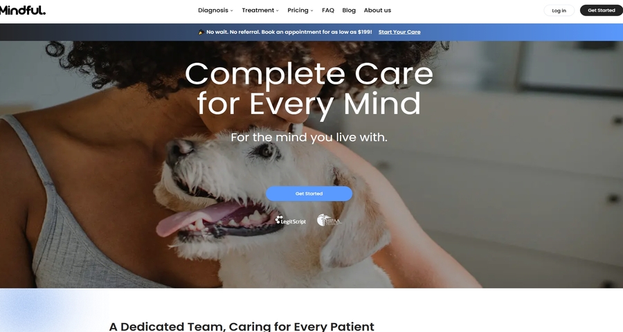 The healthcare website page of Get Mindful Health